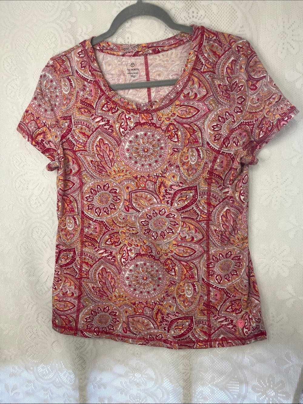 😻5for$15😻Talbots Short Sleeve Paisley Tee in Pink and Orange MP